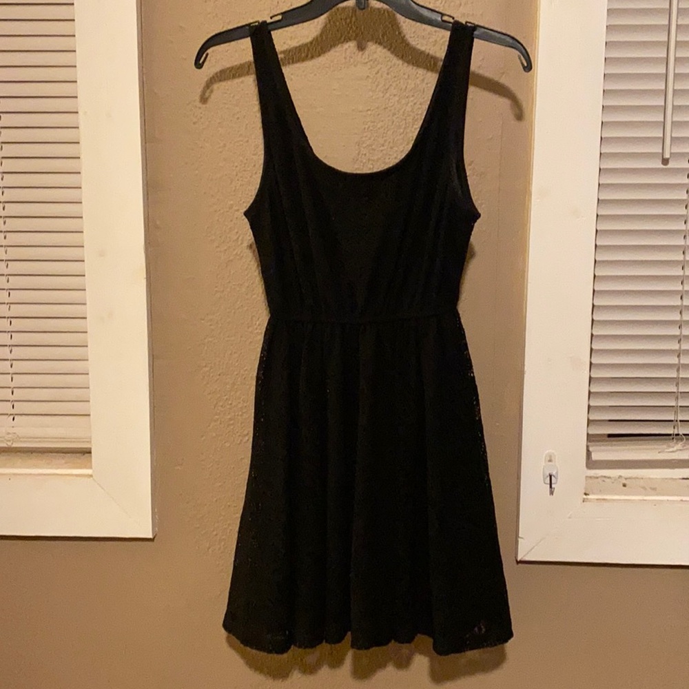 Black lace mini tank top dress